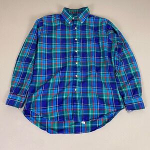 Sir Pendleton‎ Wool Shirt Men's Medium Blue Green Plaid Made USA *Flawed